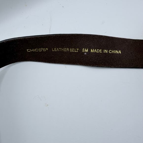 Chico’s Brown Leather Western Belt Small Embellished Buckle Adjustable Boho - Picture 4 of 6